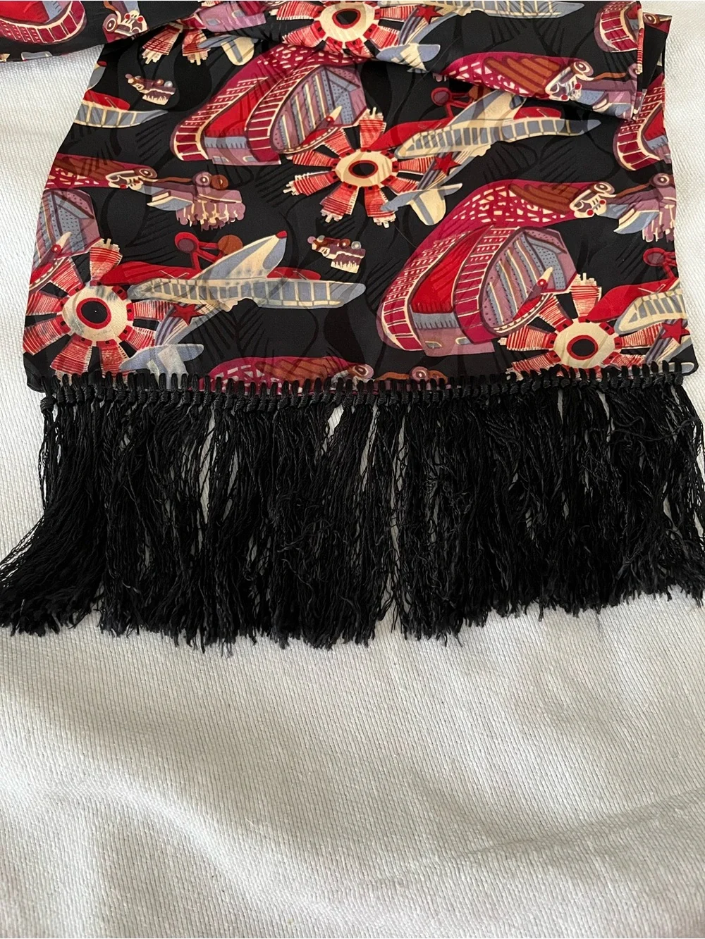 RARE Vintage Shady Character 100% SILK Fringe Scarf Made In New York USA